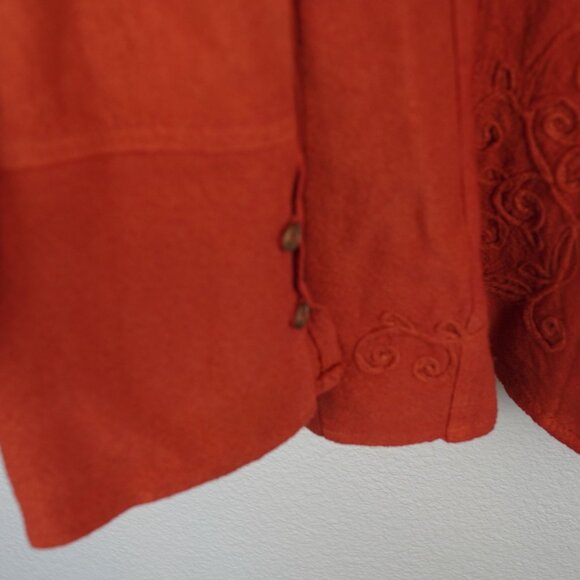 Parsley & Sage Rust Orange Embroidered Button Down Blouse Boho Western Long Slee - Picture 4 of 12